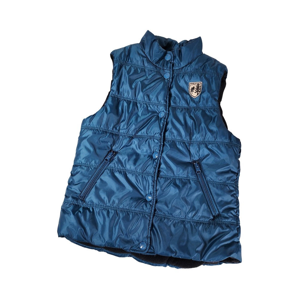 American Eagle Outfitters Kids Puffer Vest Teal Blue Fleece Lined Snap Front S/P